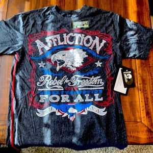 Affliction Mens Tee, New, G.I. Foundation, M, Grey, Red, White, Blue